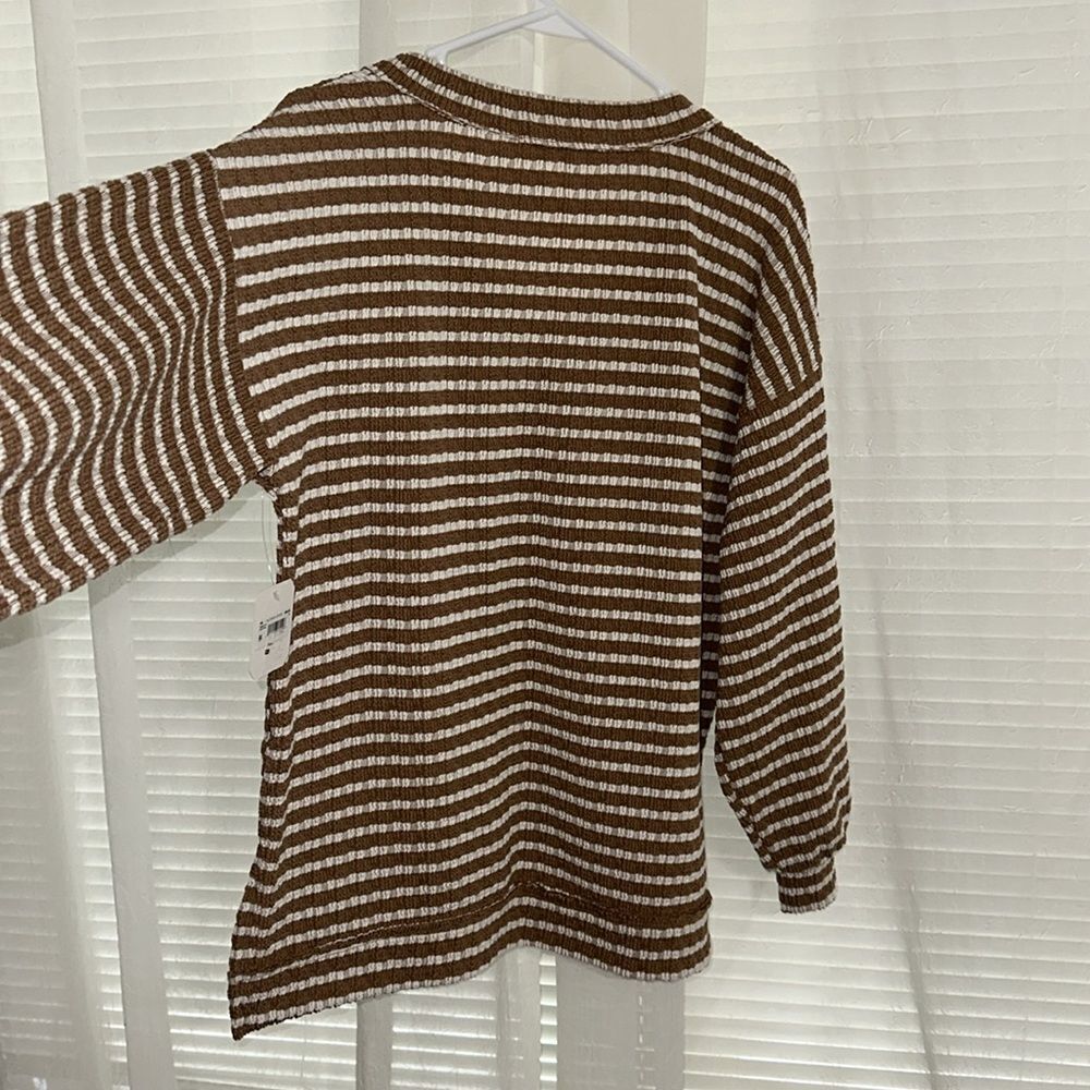 ALTAR’D STATE XS White Tan Soft Striped Kameron Urban Ribbed V-Neck Tunic Top - Picture 14 of 16